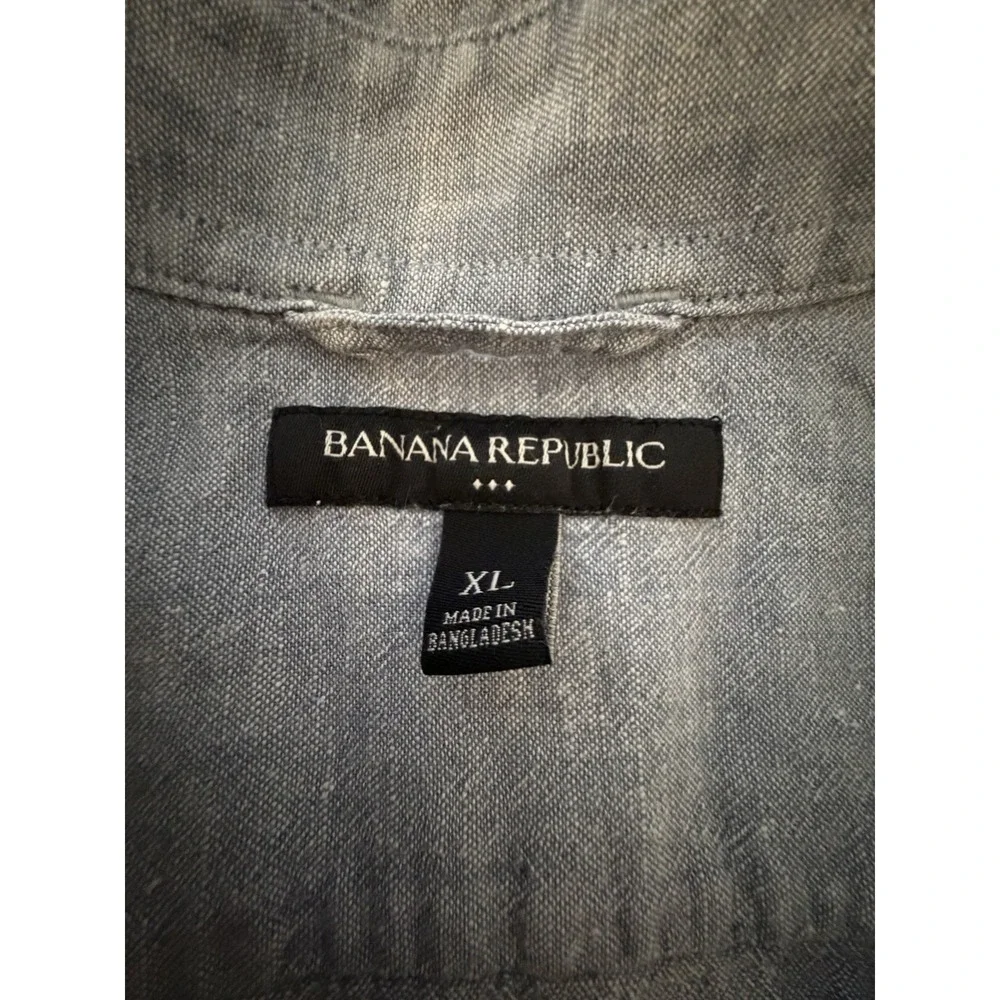 Banana Republic Men Button Up Linen Blend Shirt L/XL Blue Pockets‎ Beach Coastal